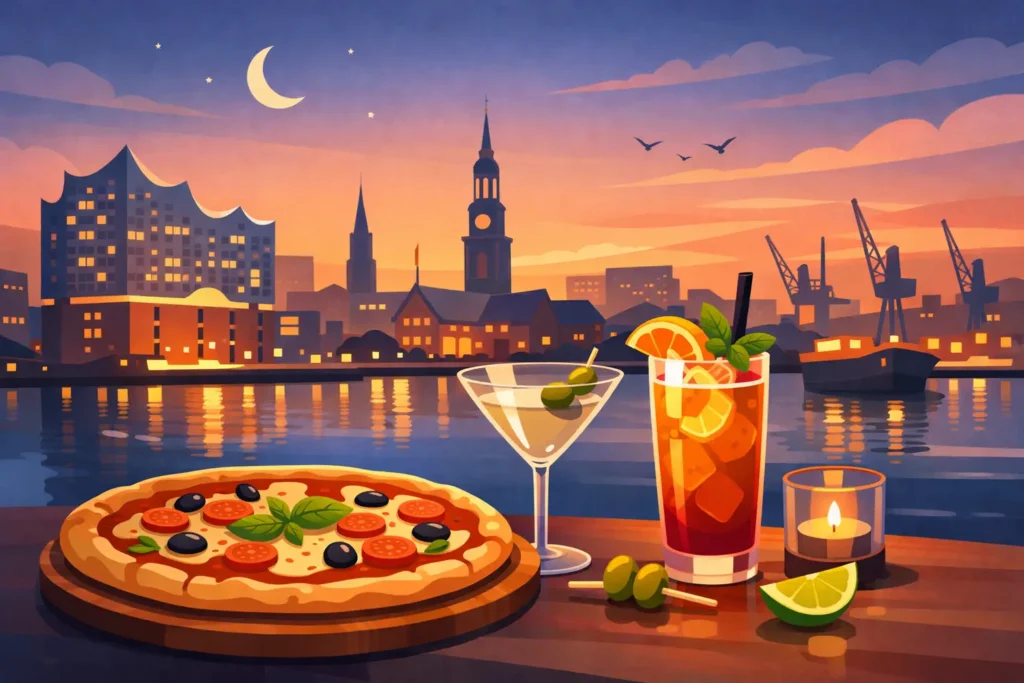 Wo Pizza und Cocktails essen? Hamburgs Abend genießen